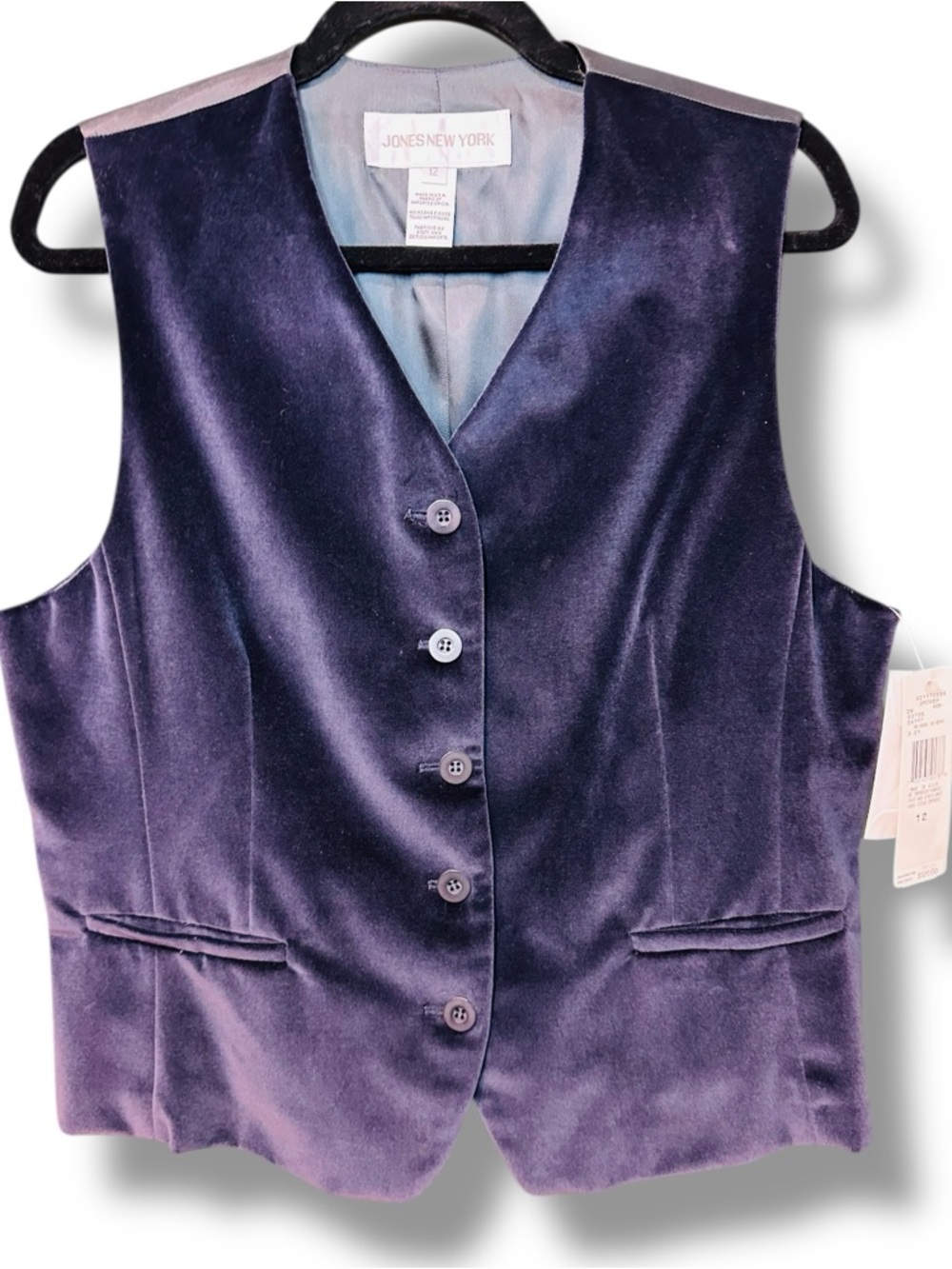 NWT Jones New York Velvet Vest - Made in USA - Blue - Size 12